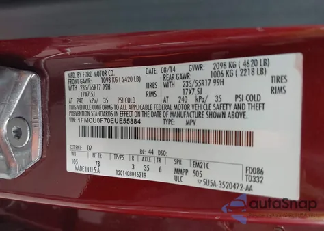 2014 Ford Escape S from USA, damaged, VIN 1FMCU0F70EUE55884